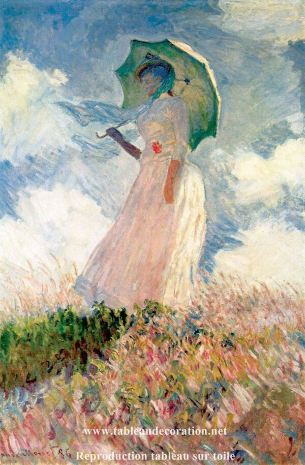 Mujer con sombrilla mirando hacia la izquierda – Reproducción del cuadro de Monet Claude Monet mx.artemisreproduction.com