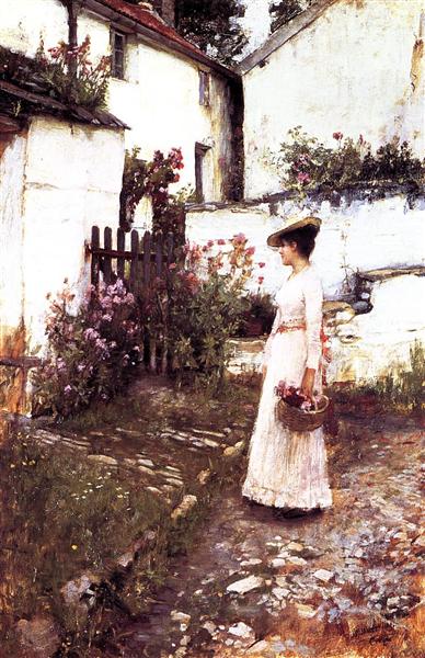 Recolección de flores de verano en un jardín de Devon – John William Waterhouse John William Waterhouse mx.artemisreproduction.com