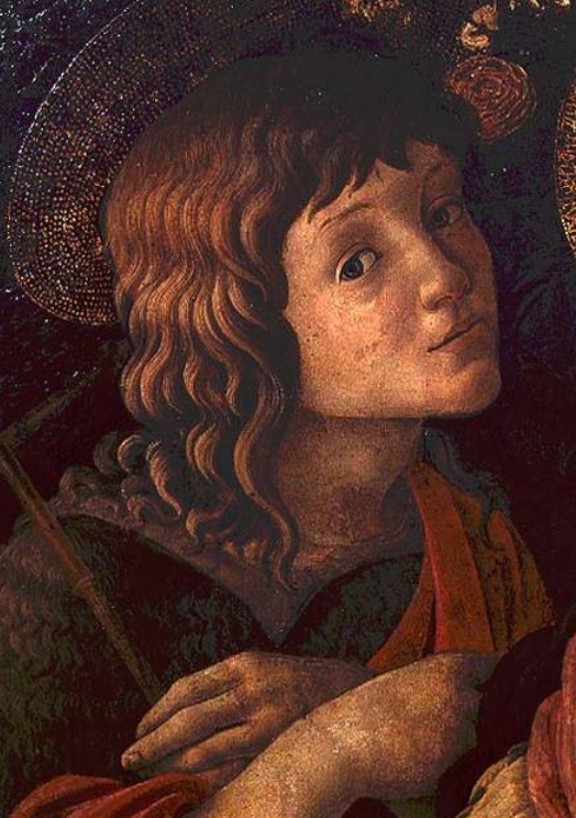 Virgen con el Niño y San Juan Bautista, detalle del joven santo – Sandro Botticelli Sandro Botticelli mx.artemisreproduction.com