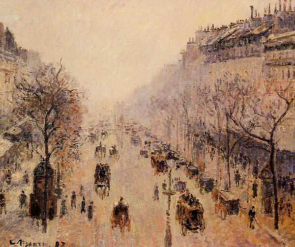 Boulevard Montmartre, mañana, luz del sol y bruma – Camille Pissarro Camille Pissarro mx.artemisreproduction.com