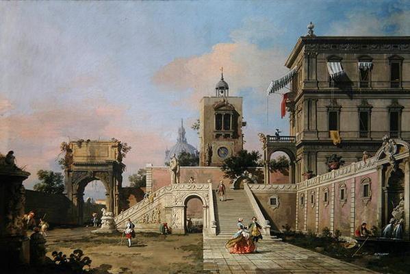 Capriccio de dos tramos de escaleras que conducen a un palacio, hacia 1750 (óleo sobre lienzo) – Giovanni Antonio Canal Giovanni Antonio Canal mx.artemisreproduction.com