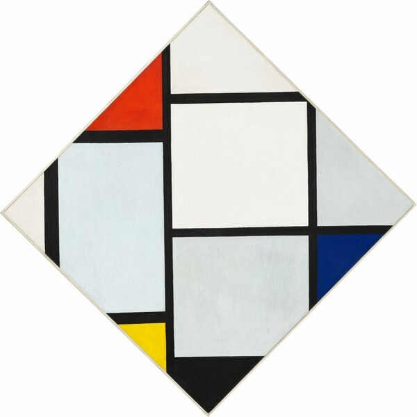 Composición rombo con rojo, gris, azul, amarillo y negro – Mondrian Piet Mondrian mx.artemisreproduction.com