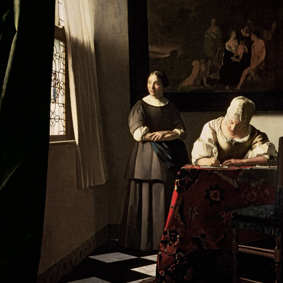 Mujer escribiendo una carta y su sirvienta – Johannes Vermeer Johannes Vermeer mx.artemisreproduction.com