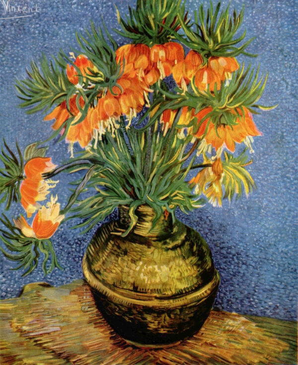 Fritillarias, corona imperial en un jarrón de cobre – Van Gogh Vincent Van Gogh mx.artemisreproduction.com