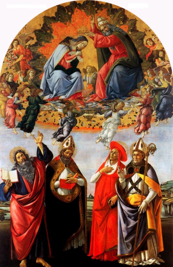 Coronación de María con San Juan Evangelista, Agustín, Jerónimo y Elías – Sandro Botticelli Sandro Botticelli mx.artemisreproduction.com