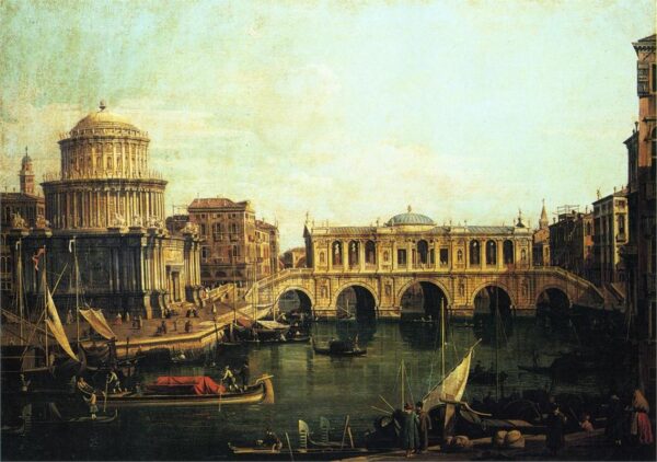 Capricho del Gran Canal con un puente imaginario del Rialto y otros edificios – Giovanni Antonio Canal Giovanni Antonio Canal mx.artemisreproduction.com