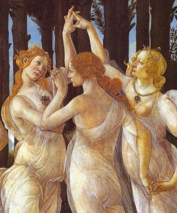 Primavera (Alegoría de la primavera). Detalle: Las Tres Gracias, a la derecha – Retrato de Caterina Sforza – Sandro Botticelli Sandro Botticelli mx.artemisreproduction.com