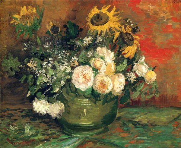 Jarrón con girasoles, rosas – Van Gogh Vincent Van Gogh mx.artemisreproduction.com